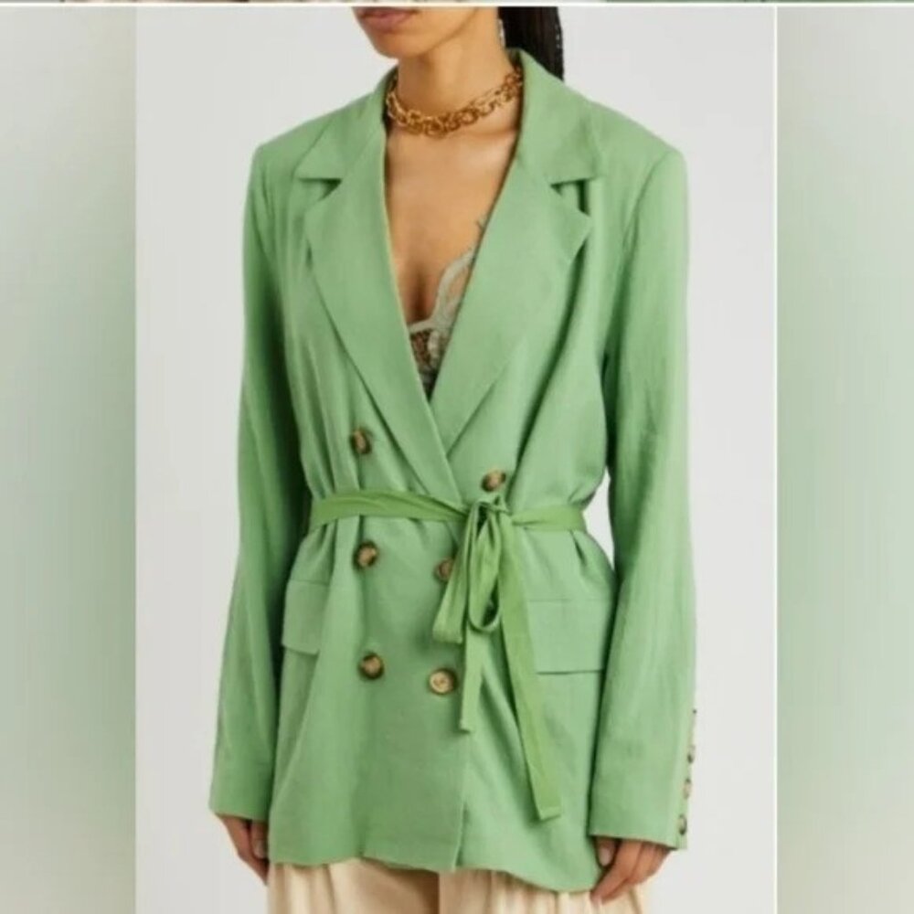 Free People Green Linen Blend Blazer Jacket s